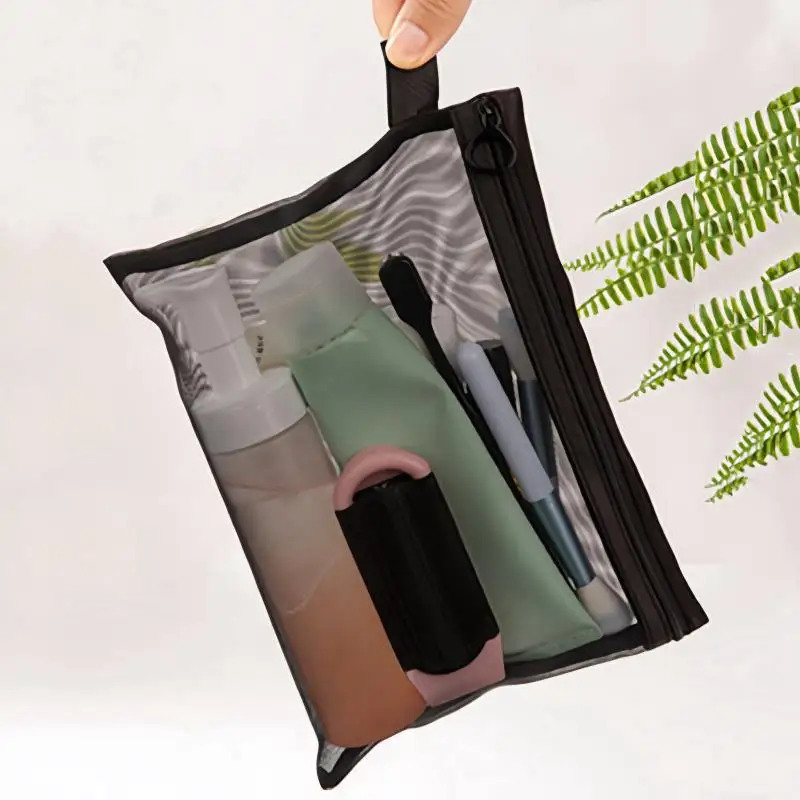 Bolsa de cosméticos de malla para mujer, bolsa de almacenamiento de viaje para maquillaje, organizador, bolsa de maquillaje para mujer, estuche de belleza portátil pequeño y grande