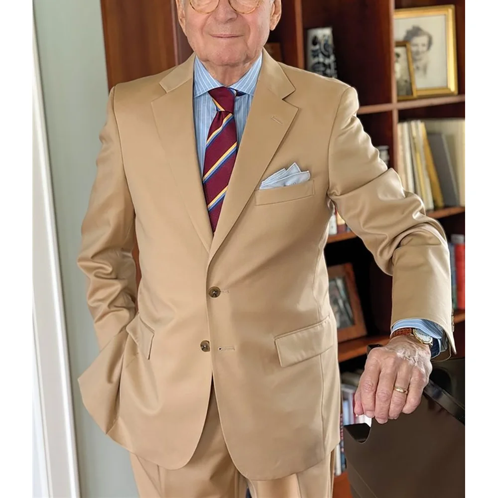 

Gentle Khaki Peaked Lapel Double Breasted Men Suits Wedding Formal Party Fashion Man Sets Banquet Sets 2 Pieces (Jacket+Pants)