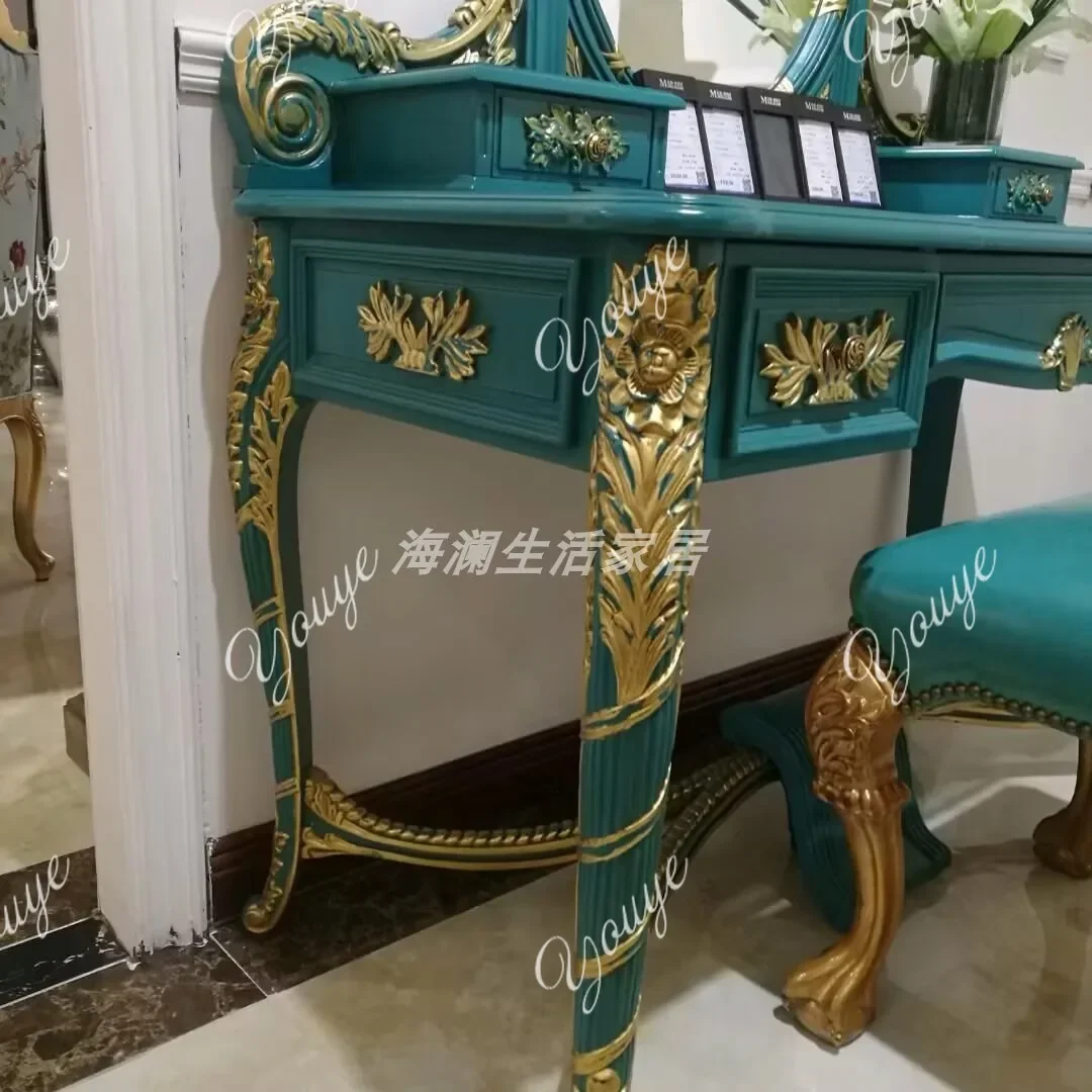 Q الفرنسية الصلبة الخشب بيونيك النقش مضمد صيني جديد المستوردة الزان الراقية رسمت طاولة ماكياج الرجعية