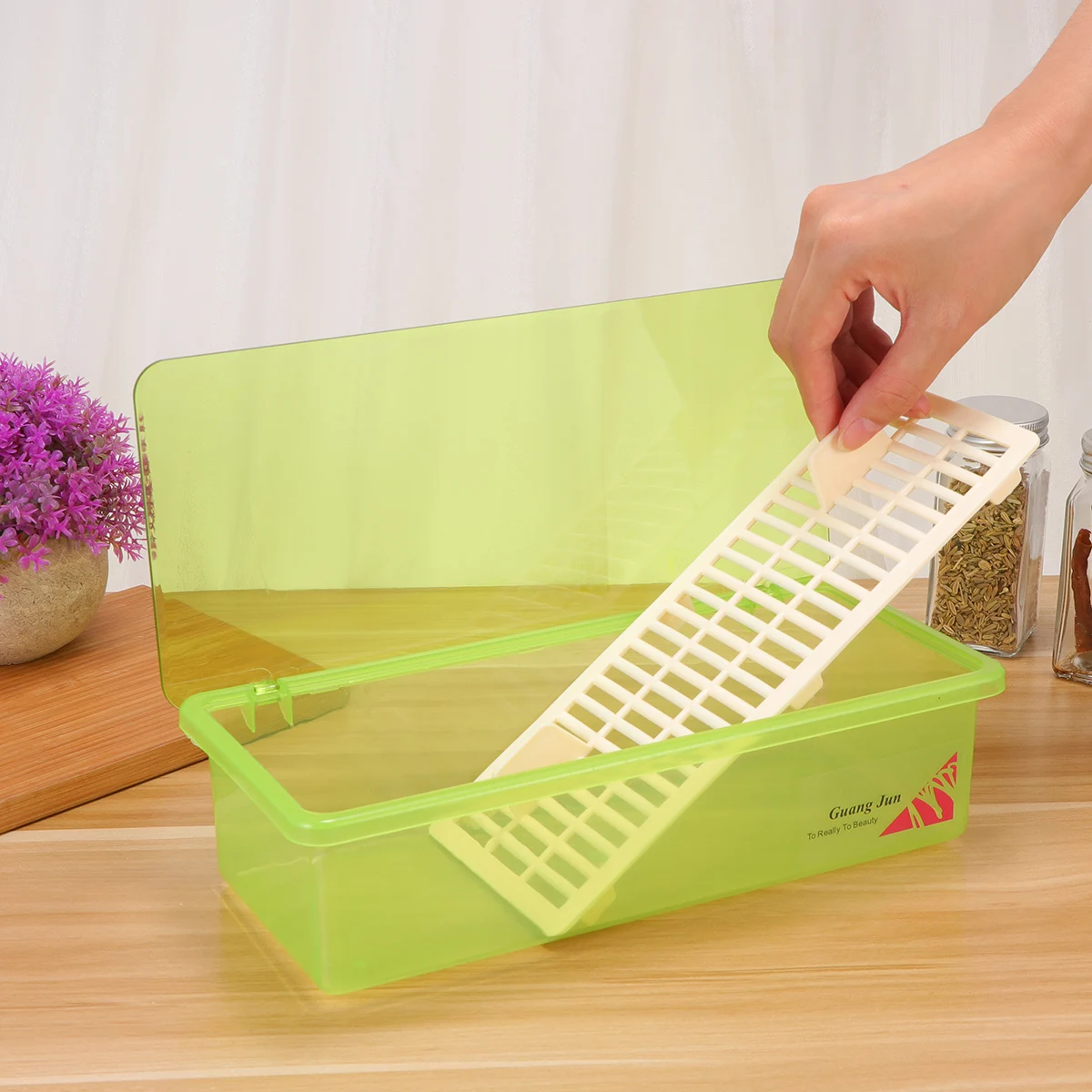 

Сливная коробка для хранения палочек для еды, синий прозрачный органайзер для кухонной посуды, контейнер для посуды, лоток для столовых приборов, бактерии