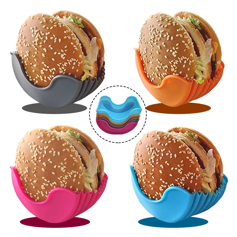 Kitchen Accessories Silicone Hamburger Holder Non-contact Food Cookware Anti-dropping Fixed Box Washable Retractable Gadgets