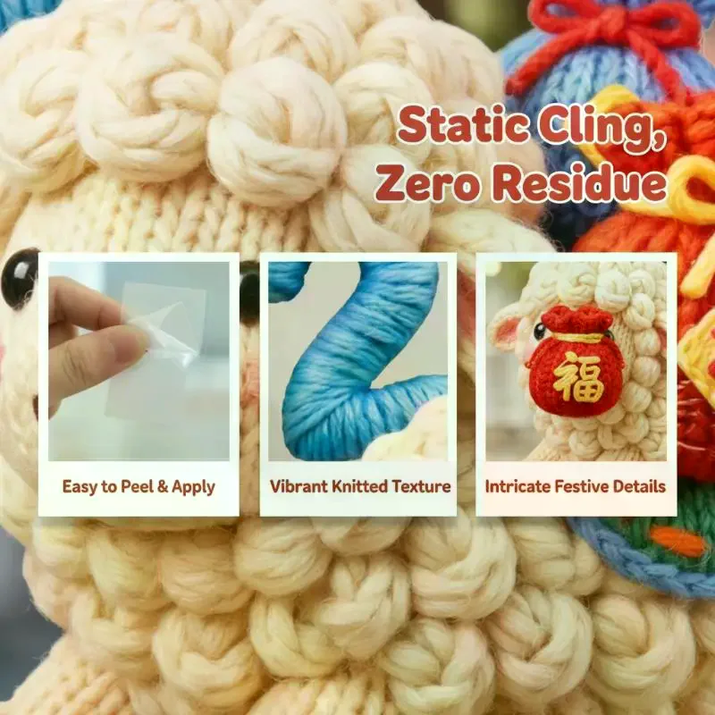 2027 New Year Window Decal Knitted Sheep Design Double Side Same Color Waterproof for Cafe Shop Window Decor