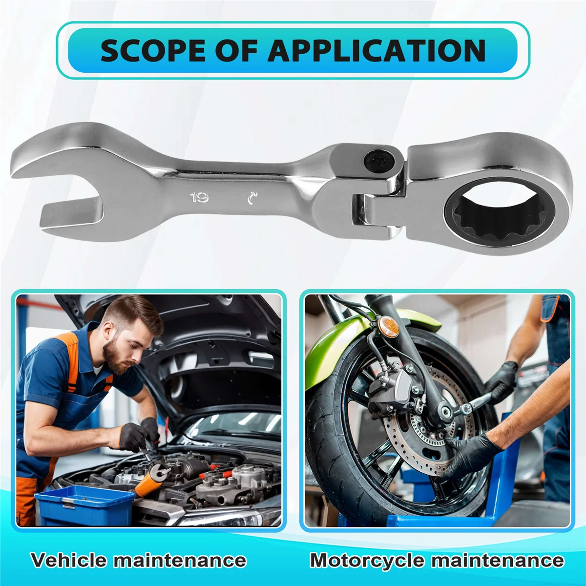 N18R 짧은 핸들 래칫 렌치(이동식, 빠른 이중 목적 오픈 엔드 렌치, 하드웨어 도구, 노동 절약 렌치 19mm 포함)
