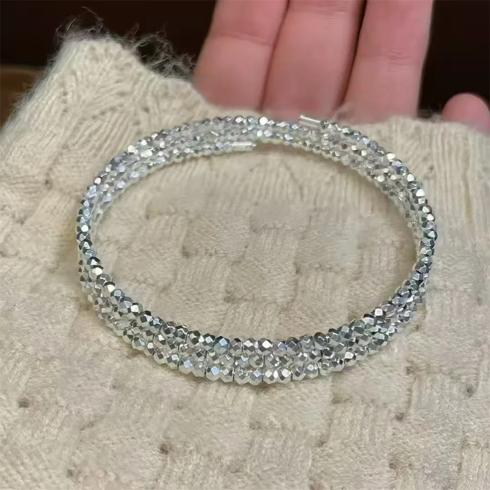 OUYADI Women Multi-layer Crystal Bead Stretch Bracelet,3 Loops Faceted Sparkling Beads Elastic Bracelet, Daily Wear Jewelry Gift