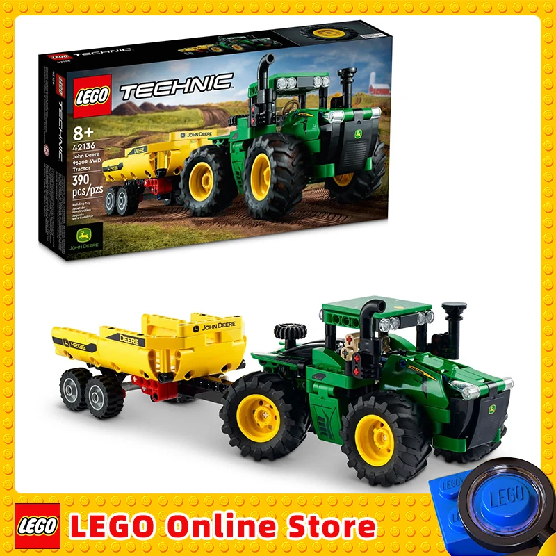 LEGO Technic John Deere 9620R 4WD Tractor Toy 42136 Building Bricks Collectible Model with Trailer Christmas Gift (390 Pieces)