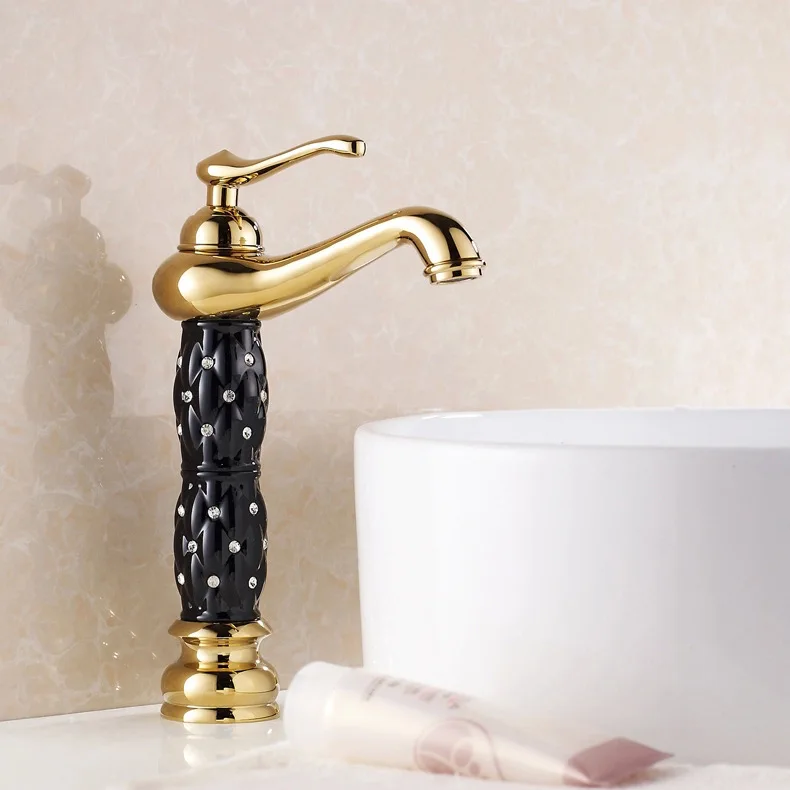 

European style gold plated single hole with drilling faucet cold and hot full copper basin faucet black