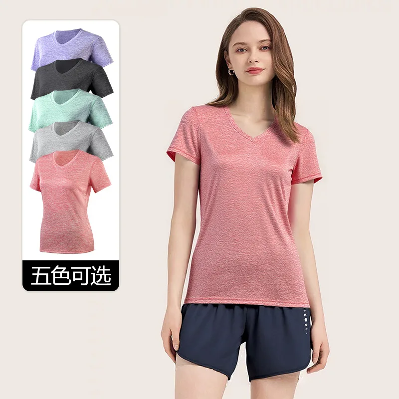 Summer Sports T Shirt Women Slim Fit V Neck Running Top Quick Dry Breathable Gym Fitness T-Shirt Outdoor Workout Activewea 2026