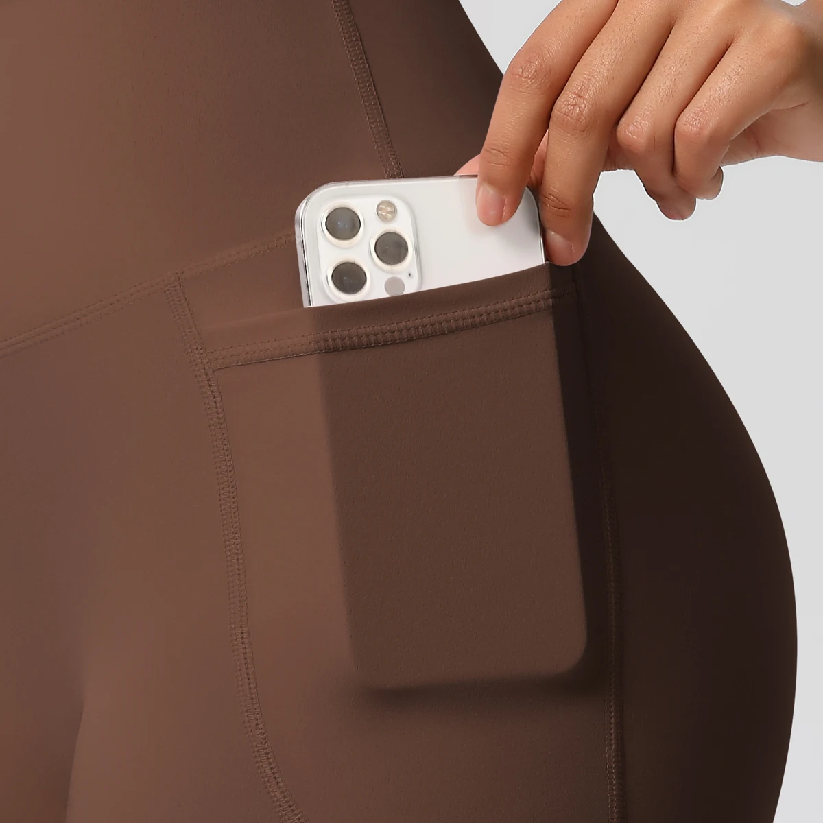Einfarbige Yogahose mit Taschen, schnell trocknend, hohe Taille, für Fitnessstudio, Push-Up-Yoga-Shorts für Damen, atmungsaktiv, Workout, Fitness, kurz – Detail 7
