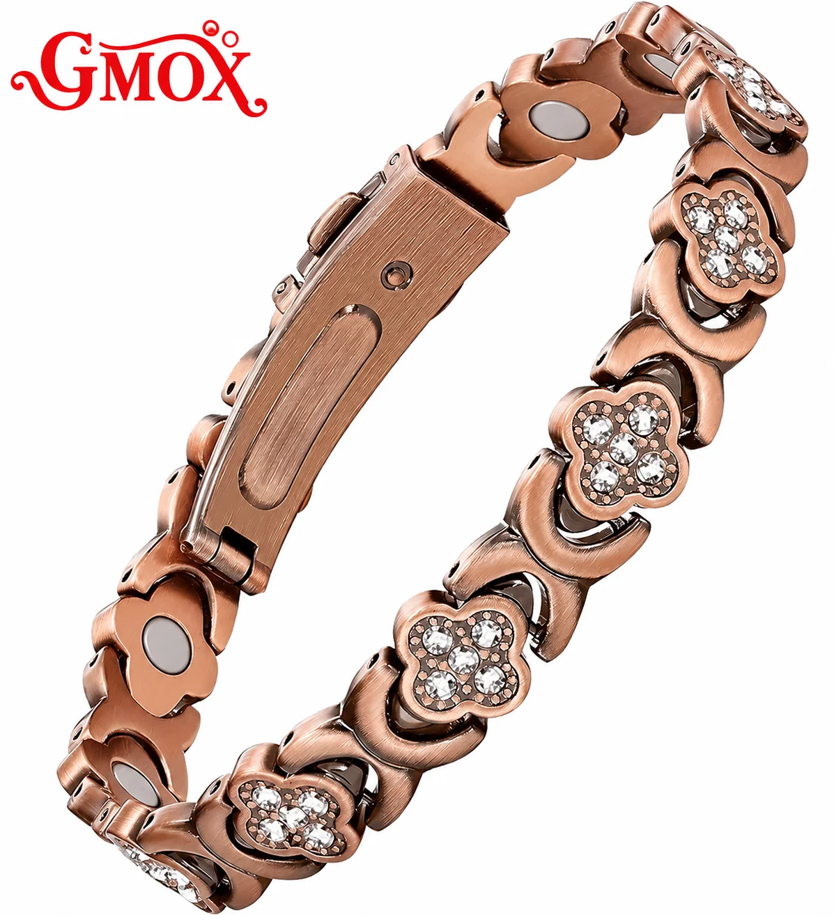 GMOX Pure Copper Magnetic Therapy Bracelet for Women Cubic Zirconia Crystal Arthritis Pain Relief Bangle Healing Jewelry Gift
