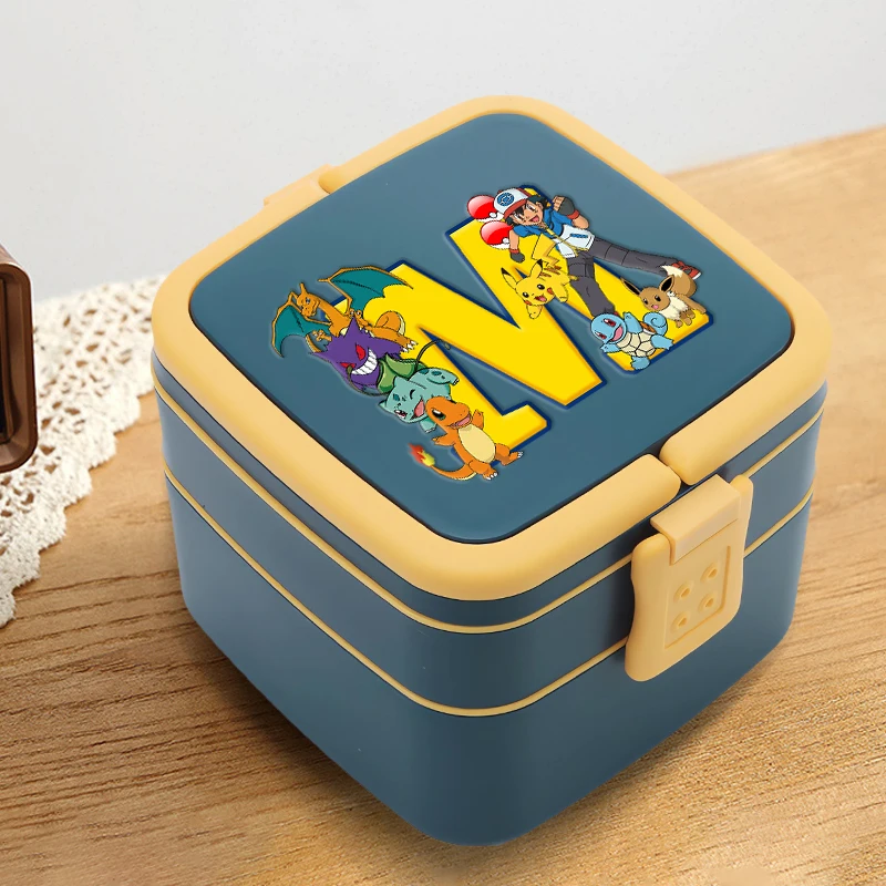 Ланч-бокс Pokemon Bento, аниме, буквы A-Z, двухслойные контейнеры для хранения еды, школьный ланч-бокс для пикника, офисный обеденный чехол для детей