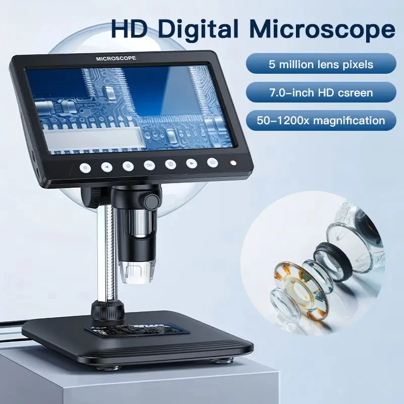 

7-Inch Digital Microscope with 32GB TF Card, 1080P HD Video, 1200X Magnification, Handheld Camera with 8 LED Lights for Coins,