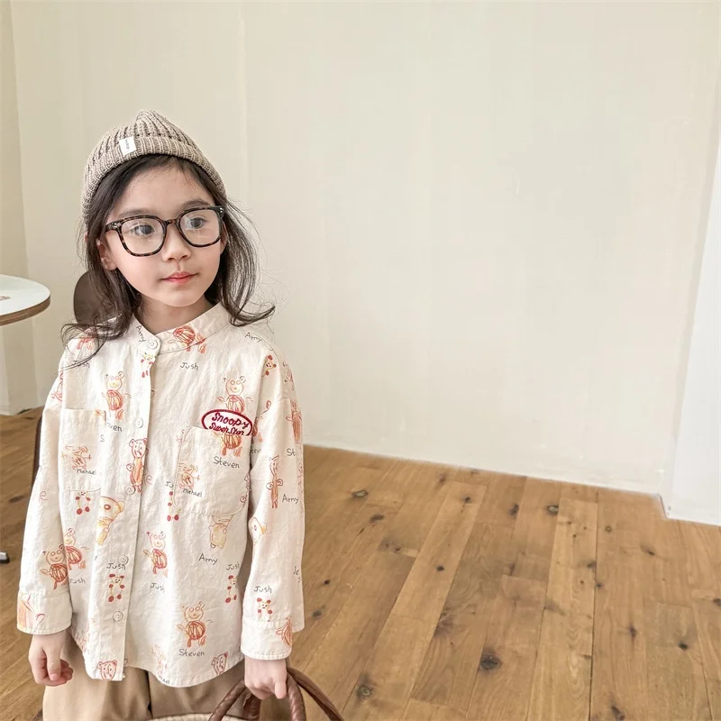 Girls' 2026 Spring Shirt, Children's Clothing, New Children's Korean Cartoon Printed Shirt, Boys' and Girls' Spring Shirt, Top