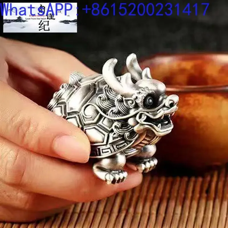 Dragon Turtle Silver Tea Pet Silver 999 Play Item Ornament Tea Ceremony Accessories Relief Foot Silver Gift