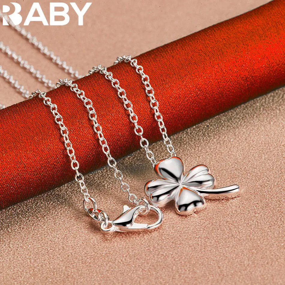 URBABY 40-75cm 925 Sterling Silver Four Leaf Clover Pendant Necklace For Women Men Anniversary Gift Popular Wild Fashion