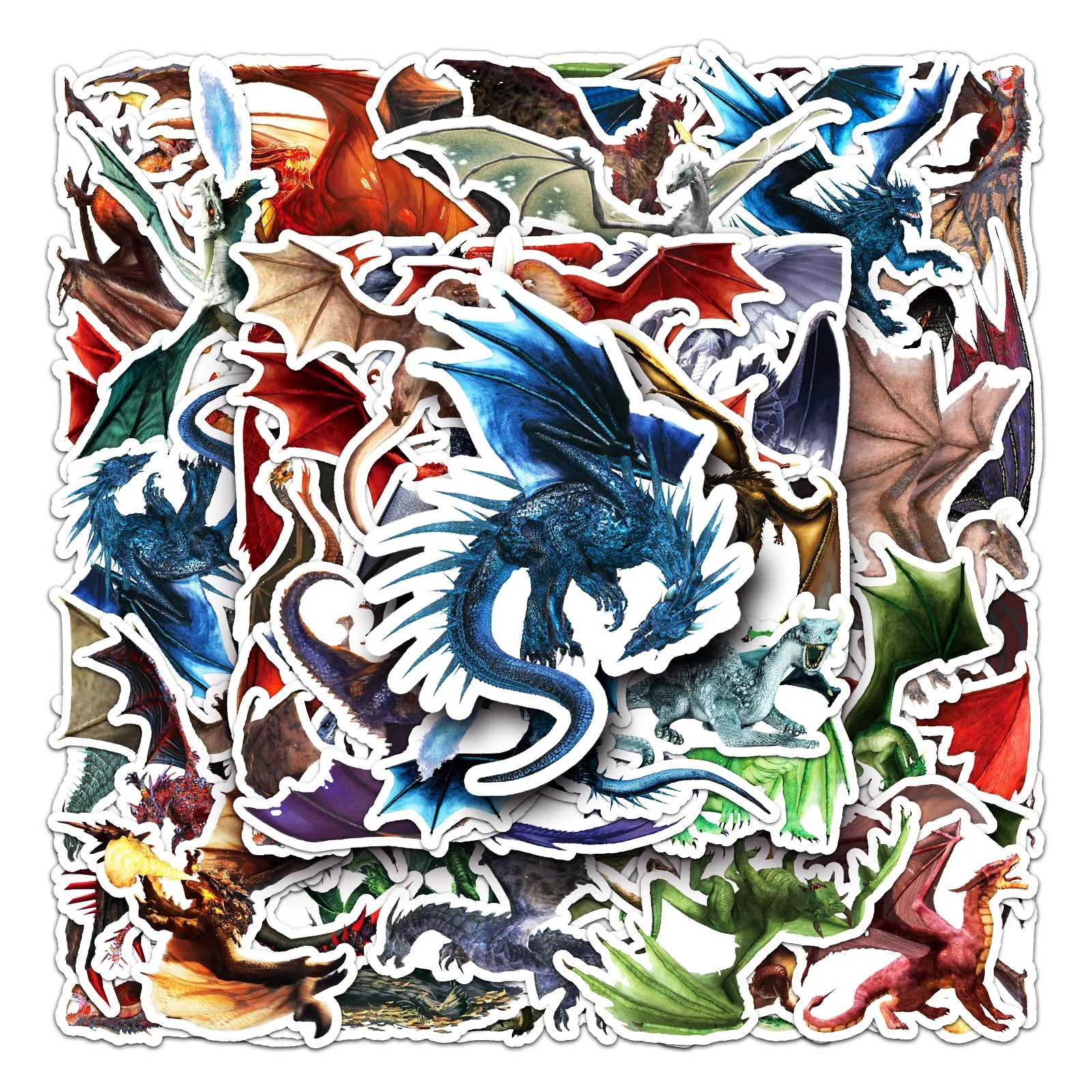 50Pcs Dragon series Cartoon Cute Waterproof Sticker Skateboarding Snowboard Retro Vinyl Sticker