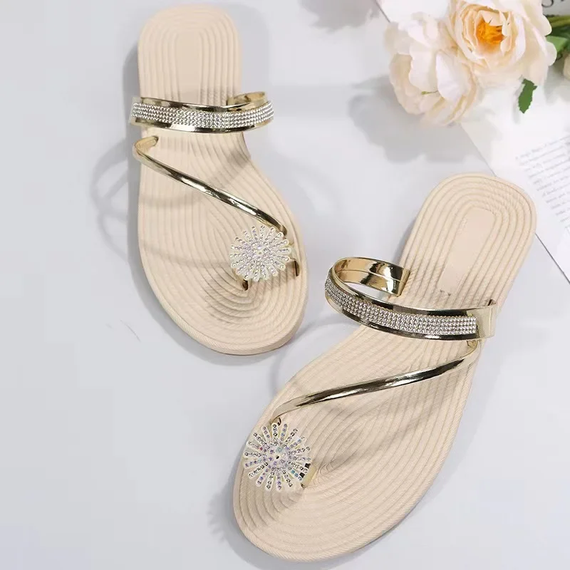 Summer Ladies Slippers 2024 Women\'s Fashion Beach Rhinestone Casual Sandals Comfortable Ladies Plus Size Slippers Zapatos Mujer