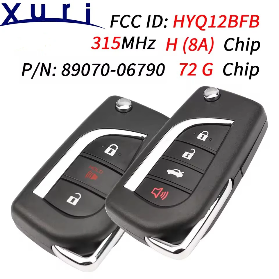 

Xuri HYQ12BFB 315MHz H(8A)/72 G Chip Replacement For Toyota Camry 2018 2019 P/N: 89070-06790 Flip Fob Remote Key TOY48 Blade