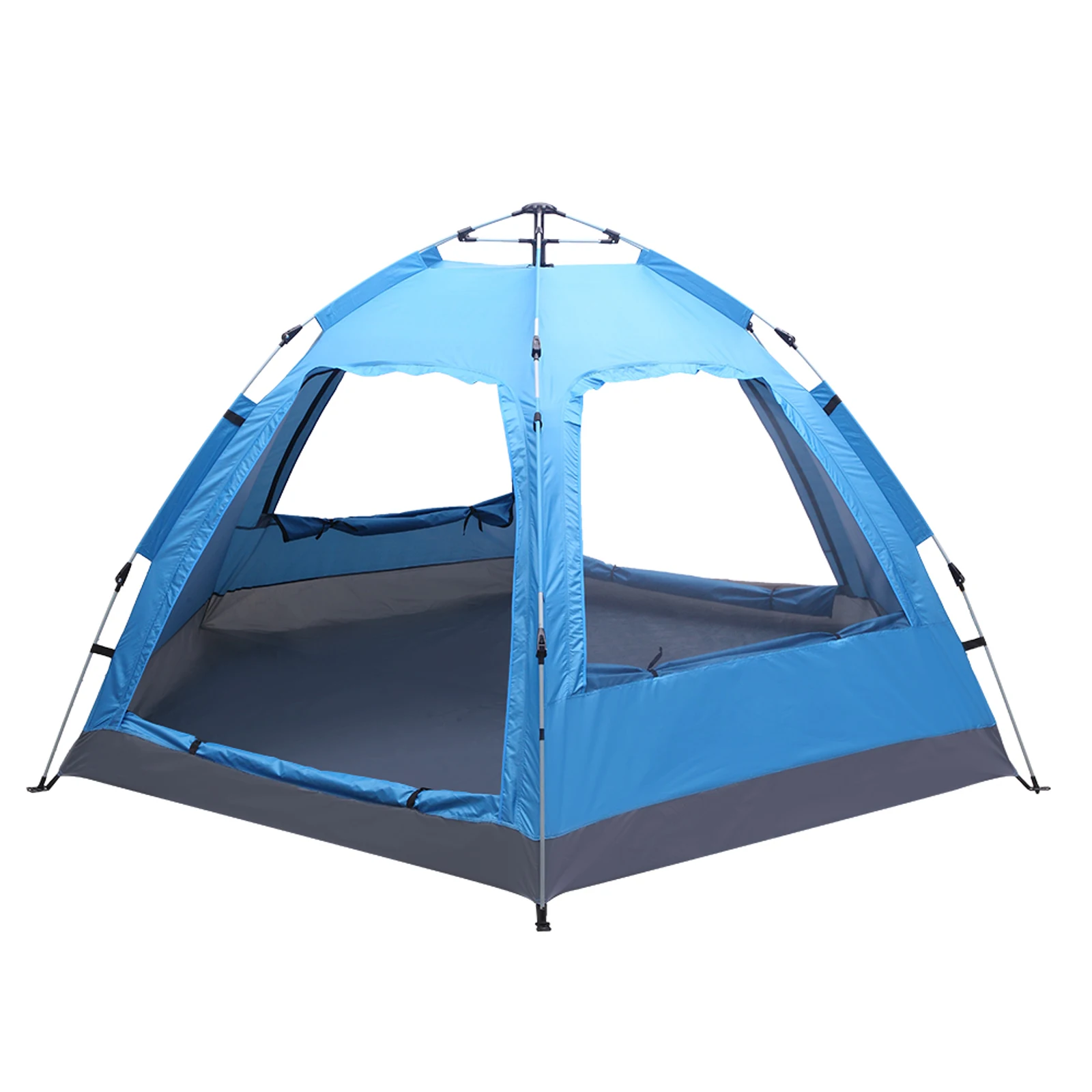 Blue Portable Camping Tent Silver Rubber Fibre Glass Pole