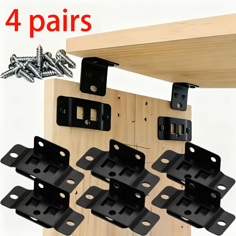 4 Pair Metal Fixing Buckle Two in One Insert Furniture Laminate L Shaped 90 Degree Connector Bracket Hardware Easy Install Home