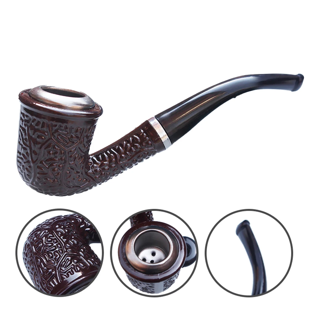Double Purpose Cigarette Tobacco Pipe Resin Carved Bent Filter Pipe Hemp Bump Iron Pot Cigarette Holder Handmade Smoking Pipe