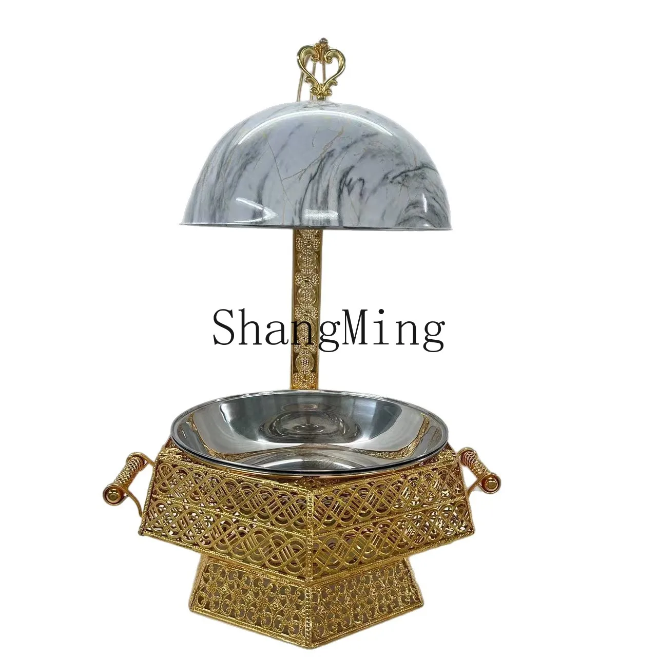 

PYH luxury water transfer printing round hanging cover stainless steel dining stove commercial alcohol pot