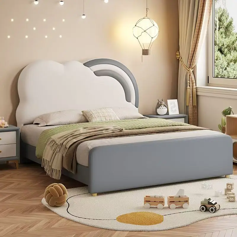 ！@Durable Blue or Pink Rainbow Shaped Bed with Storage & Cozy Bedroom Furniture Set for Kids