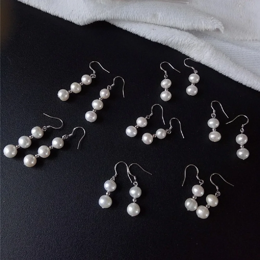 Beautiful AAA 7-8mm natural white round akoya pearl earrings 925s