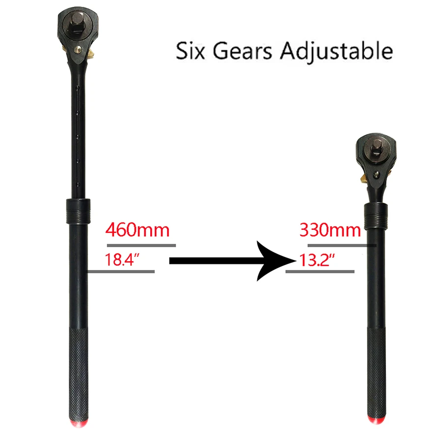 1/2 بوصة. و 3/8 بوصة مقبض سقاطة مزدوج الرأس - مفتاح ربط بسقاطة أسود تلسكوبي مع وظيفة المطرقة