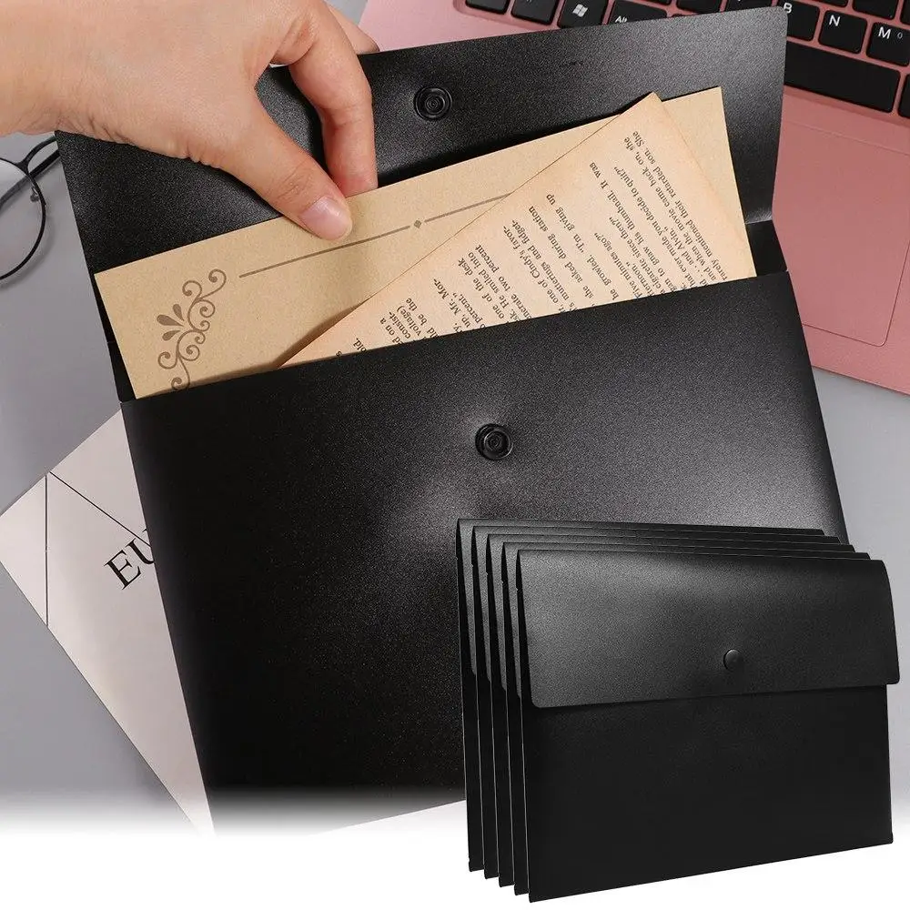 

A4 A5 File Folder Pockets Jacket Plastic Envelope Paper Organizer Flat Document Organizer with Snap Button Closure