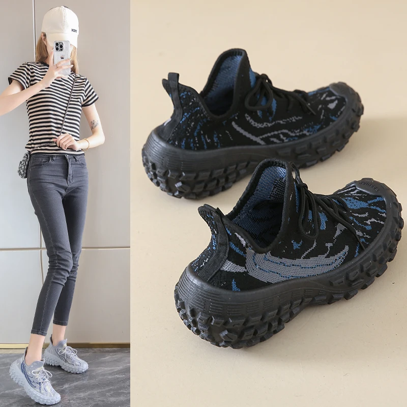 

Breathable Knit Platform Sneakers for Women 5cm Thick Sole Comfortable Walking Shoes Non Slip Fashion Athletic Footwear