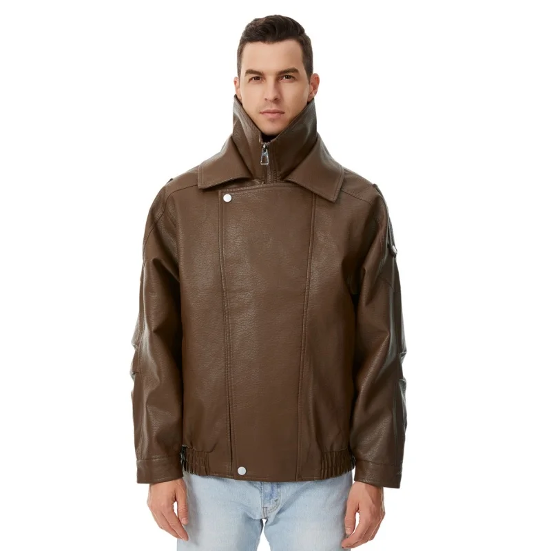 Spring Autumn Men Simplicity Stand Collar Coat New Fashion Windproof Comfort Solid Tops Outdoors Casual Versatile Leather Jacket