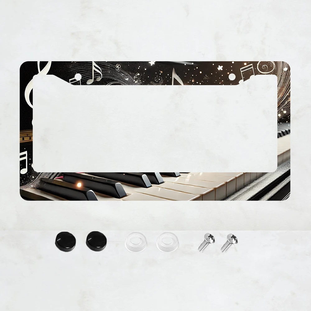 

1 шт. Декоративная рамка для номерного знака из алюминия с дизайном «Музыкальные ноты и клавиши пианино», 2 отверстия и винты