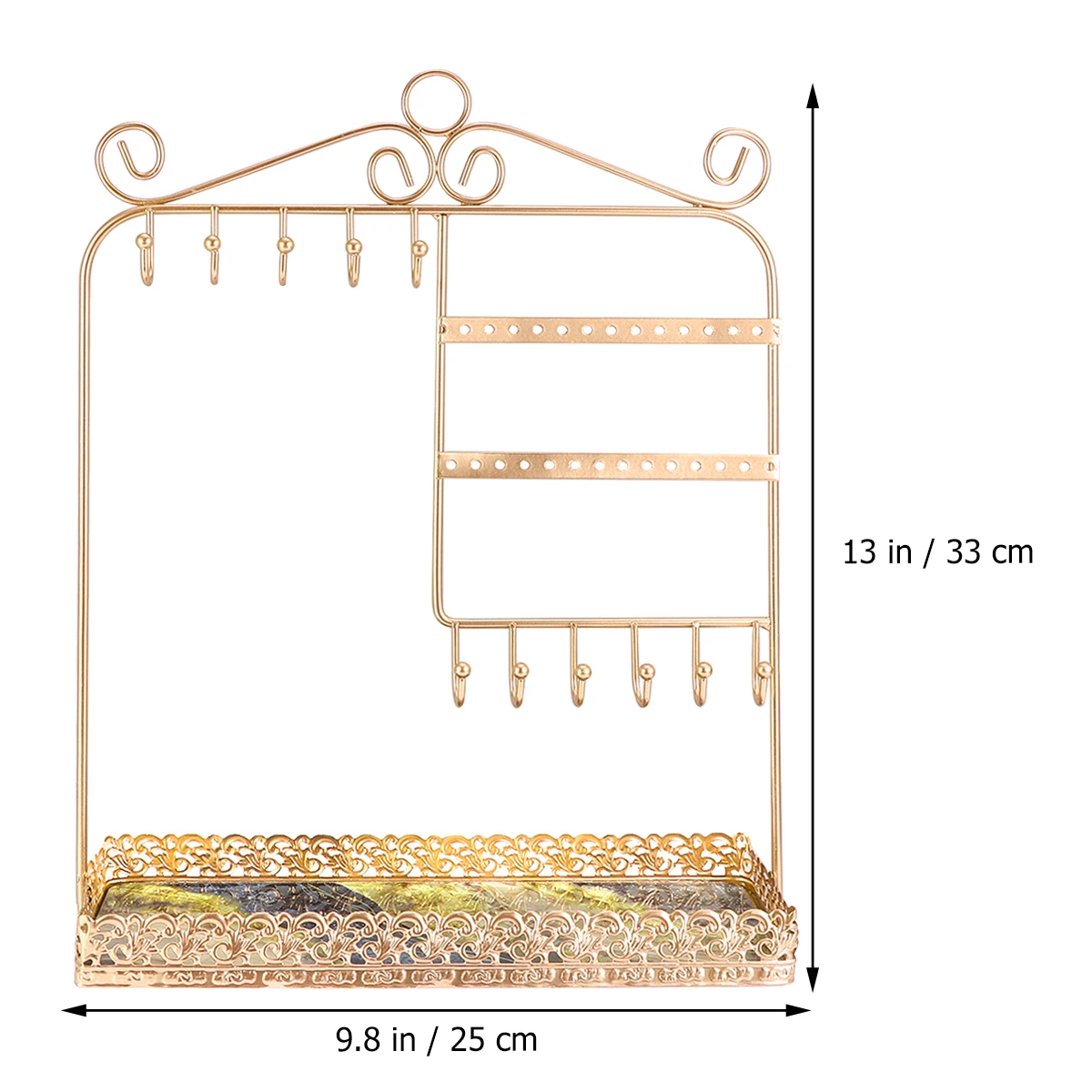 

1pc Metal Jewelry Display Stand Earring Holder Organizer Vintage Design Necklace Hook Rack Gold Color Trays For Table Top Closet