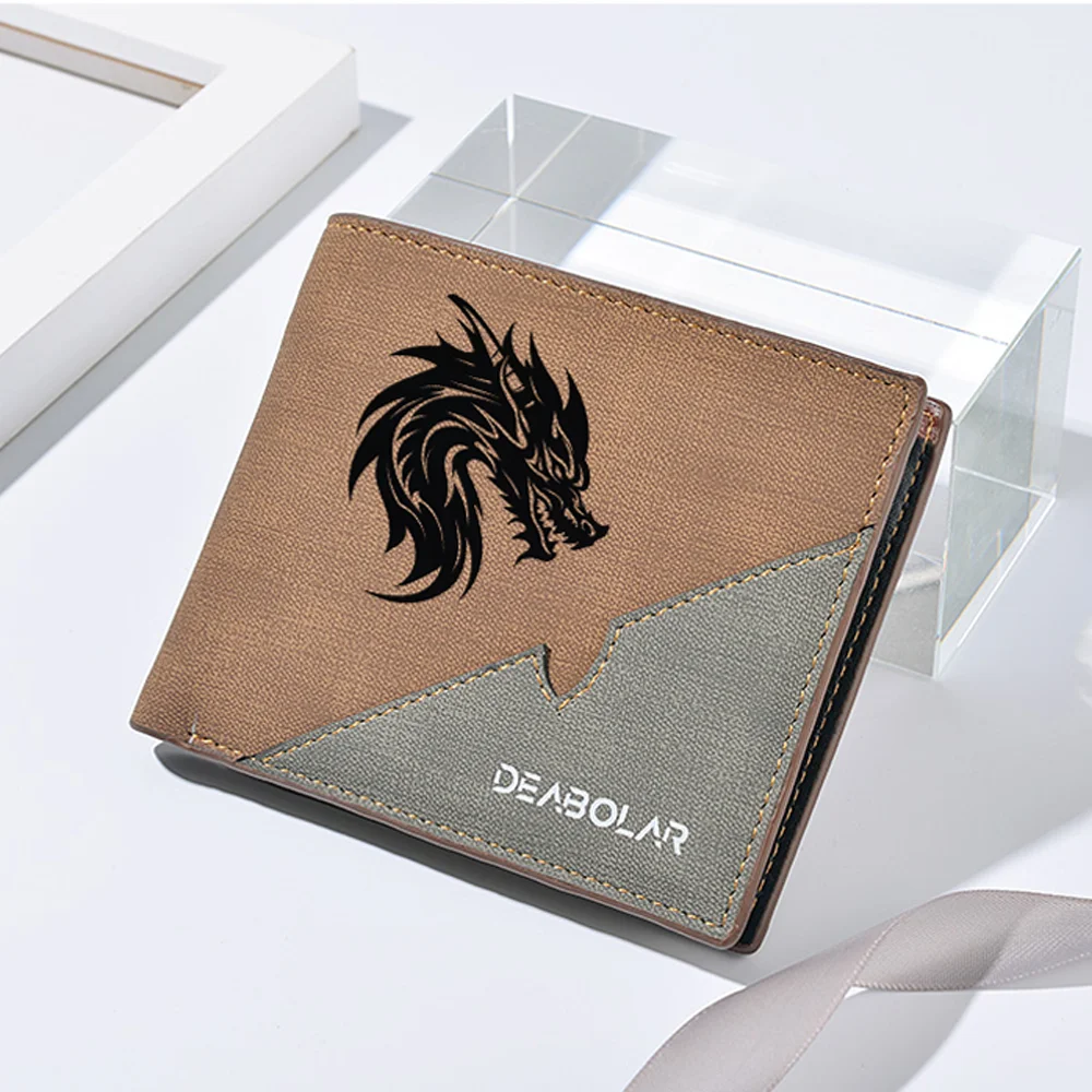 محفظة رجالية قصيرة من جلد البولي يوريثان، نمط مرقع، تصميم جديد شخصي، متعدد الوظائف، حامل بطاقة الائتمان، جيب للعملات المعدنية