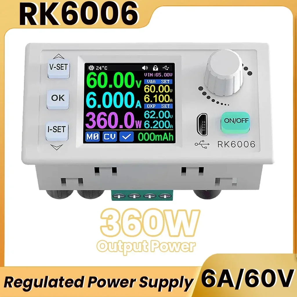 RK6006 DC Regulated Power Supply 1.54Inch Display Step Down Voltage Bench Firmware Upgrade USB Stabilized Voltage Buck Converter