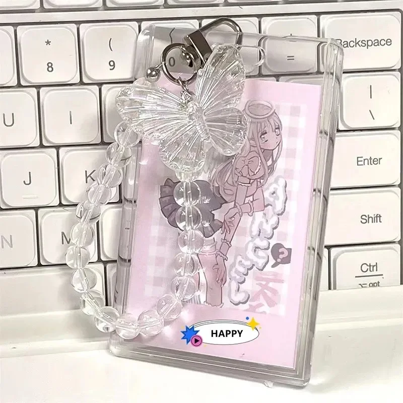 Ins Transparent Photo Frame Keychain Crystal Butterfly Pendant DIY Insert Photoes Photocard Split Keyring Idol Card Holder