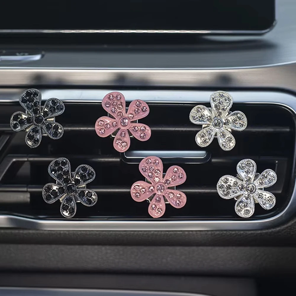 Five Petal Flower Diamond Diamond Flower Car Air Outlet Perfume Aromatherapy Car Interior Decoration Car Air Vent Perfume Clip