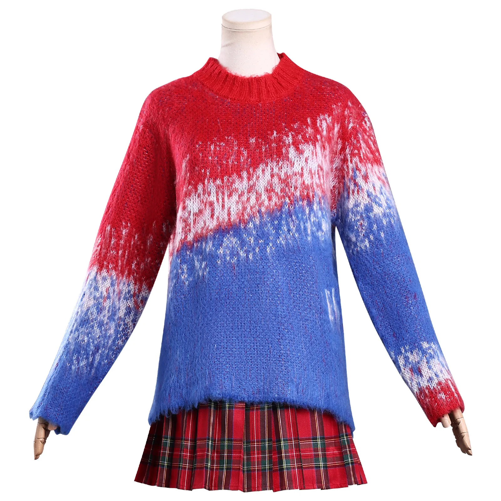 

Wed Addam Cosplay Costume Red - Blue Gradient Sweater And Mini Skirt Suitable Daily Wear For Adult Halloween Performance Party