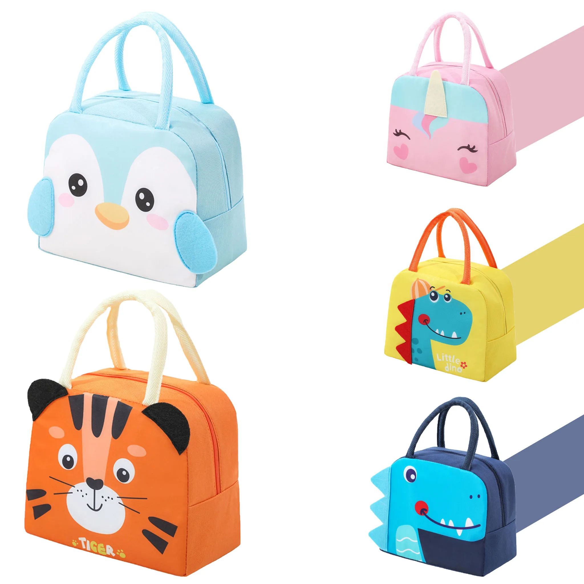 Cartoon Children Lunch Bag, Thermal Insulated Aluminum Foil Waterproof Oxford Cloth Portable Handheld Food Storage Tote Bag, Reu