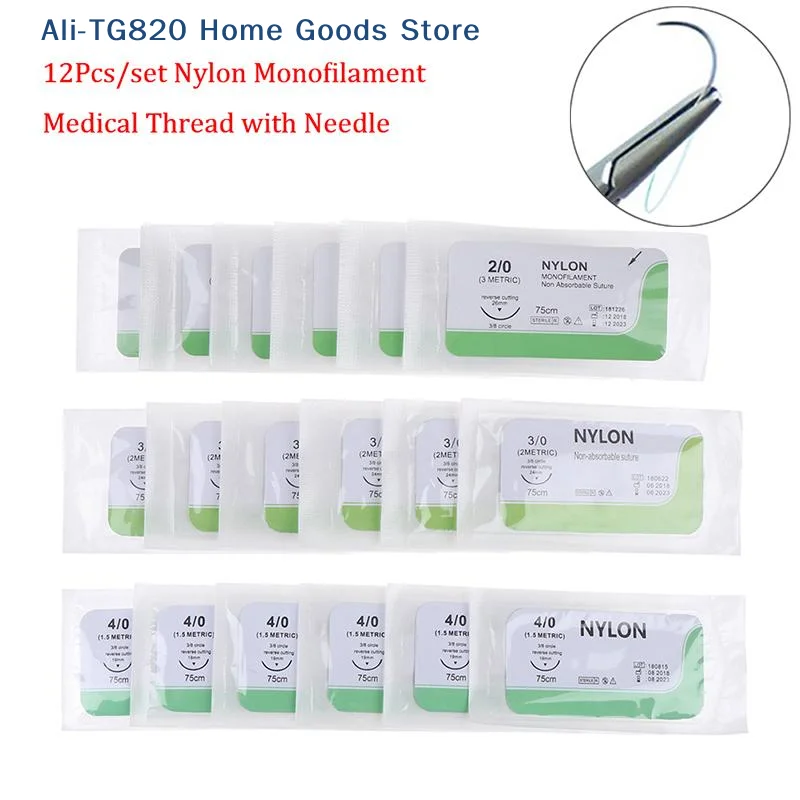 

[TG820]12PCS 2.0/3.0/4.0 Needle Suture Nlon Medical Thread Sterile Surgical Practice