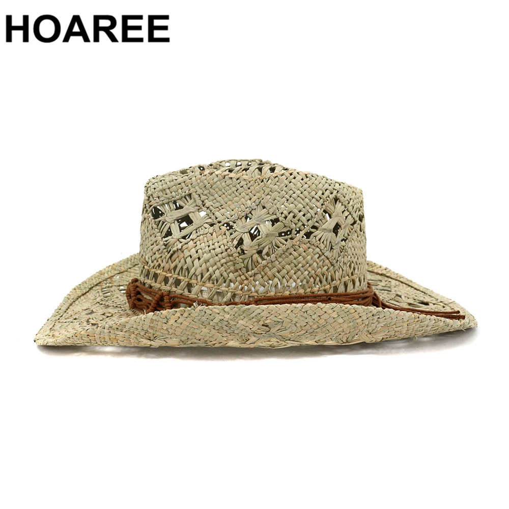 

HOAREE Women Western Cowboy Hat Summer Beach Sun Hat Handmade Beach Casual Straw Cap Wide Brim Cowgirl Costume Accessories