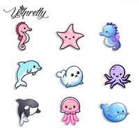 2023 New Arrival Fashion Cartoon Ocean Life Shark Dolphin Seahorse Octopus Handcraft Acrylic Epoxy Badge Pin Lapel Pins