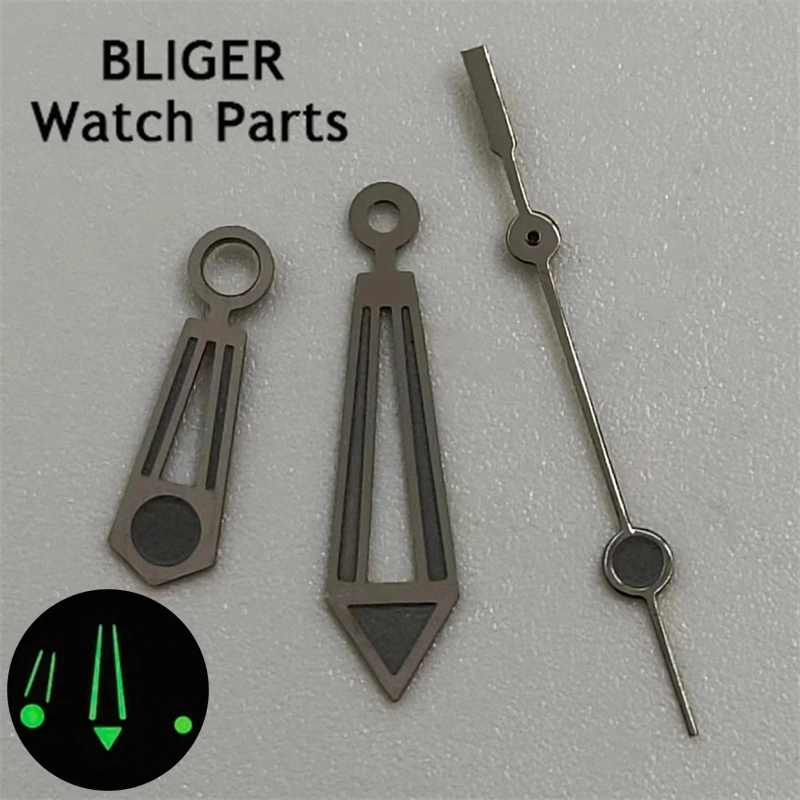 BLIGER Skeleton Watch Hands Black Silver Blue Pointer With C3 Green Luminous Fit NH34 NH35 NH36 NH39 Movement