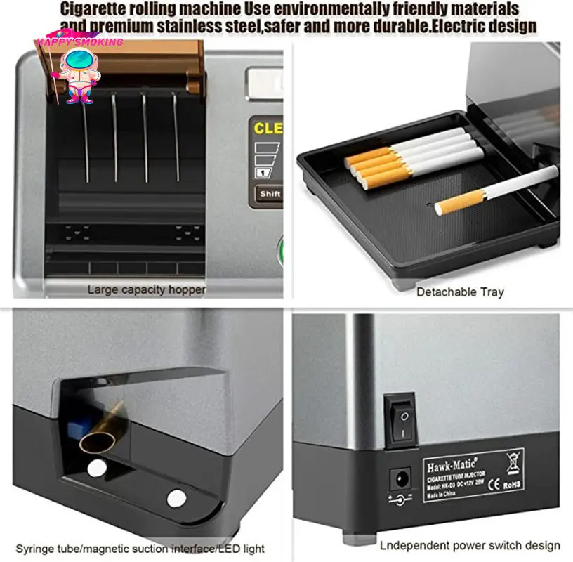 HK3+ Fully Automatic Electric Cigarette Injector Machine with Tobacco Rolling Tray Tobacco Filling Maker Smoking Accessories