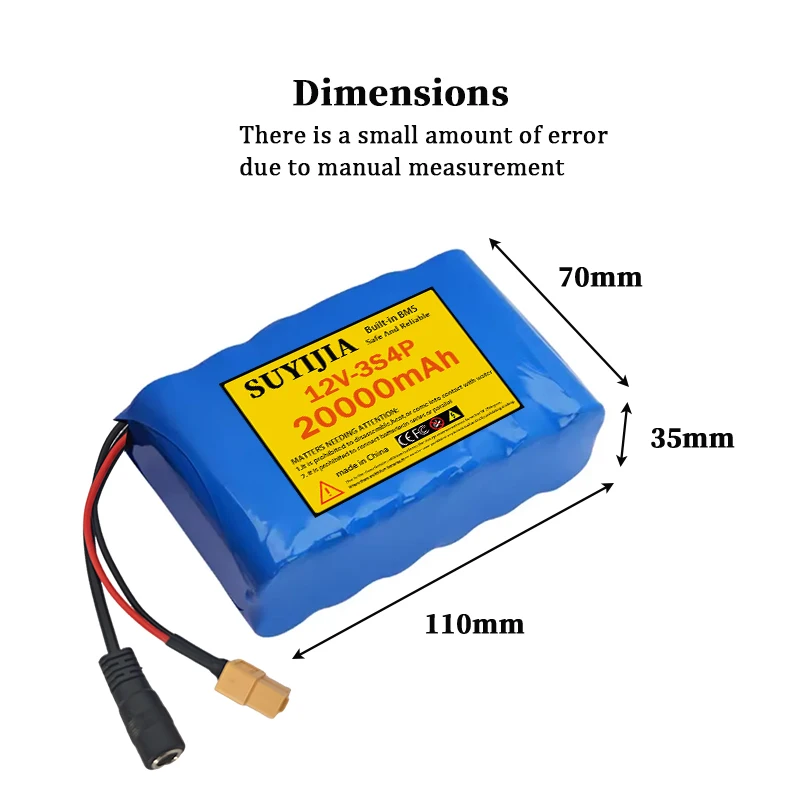 12V-3S4P 40A BMS Orline Battery 18650 20000mAh Li-ion High Capacity Battery XT60 DC5521 400W High Power Motorcycle Light