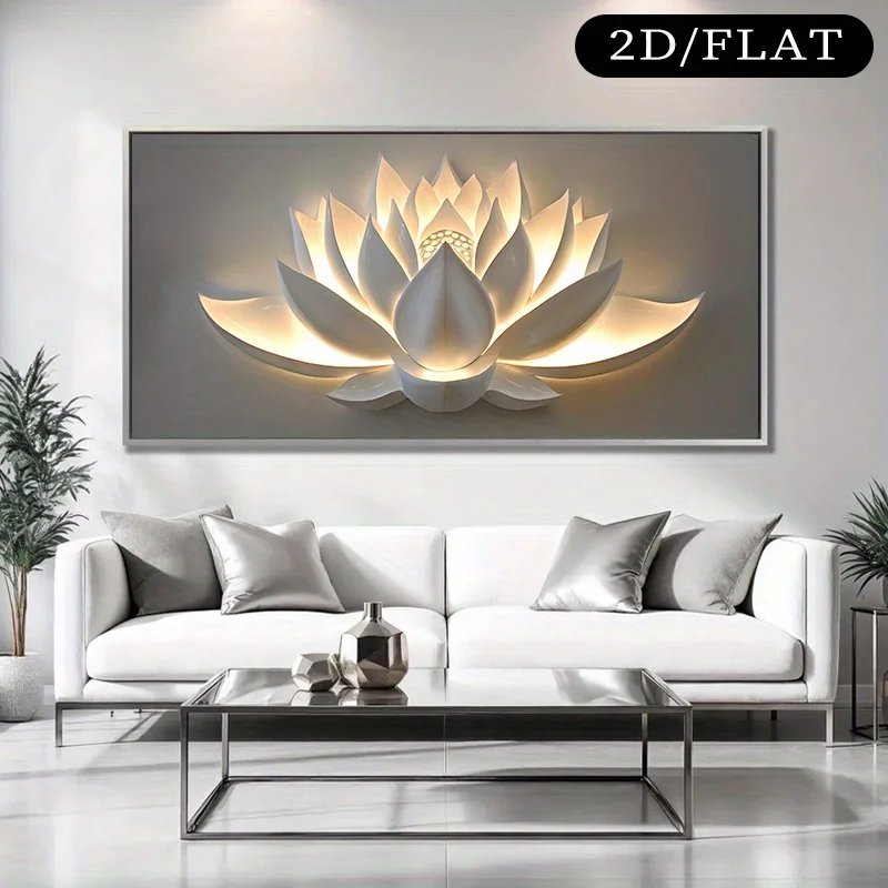 2D Flat 1pc Large Lotus Flower Canvas Wall Art - Noframed Modern Minimalist Canvas Prints for Living Room, Bedroom, Office Decor