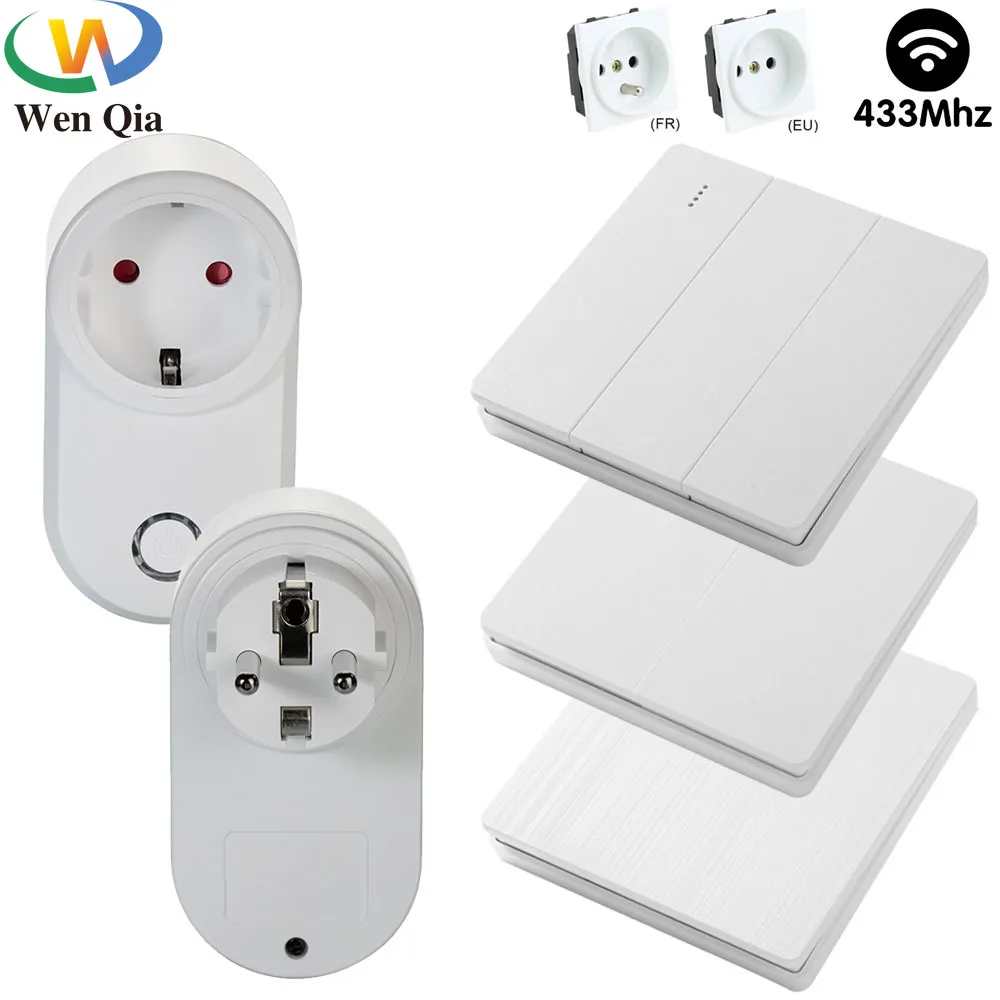 WENQIA Wireless Remote Control Smart Plug In Socket 433mhz EU FR Standard Wall Programmable Socket Switch Smart Home Light 15A