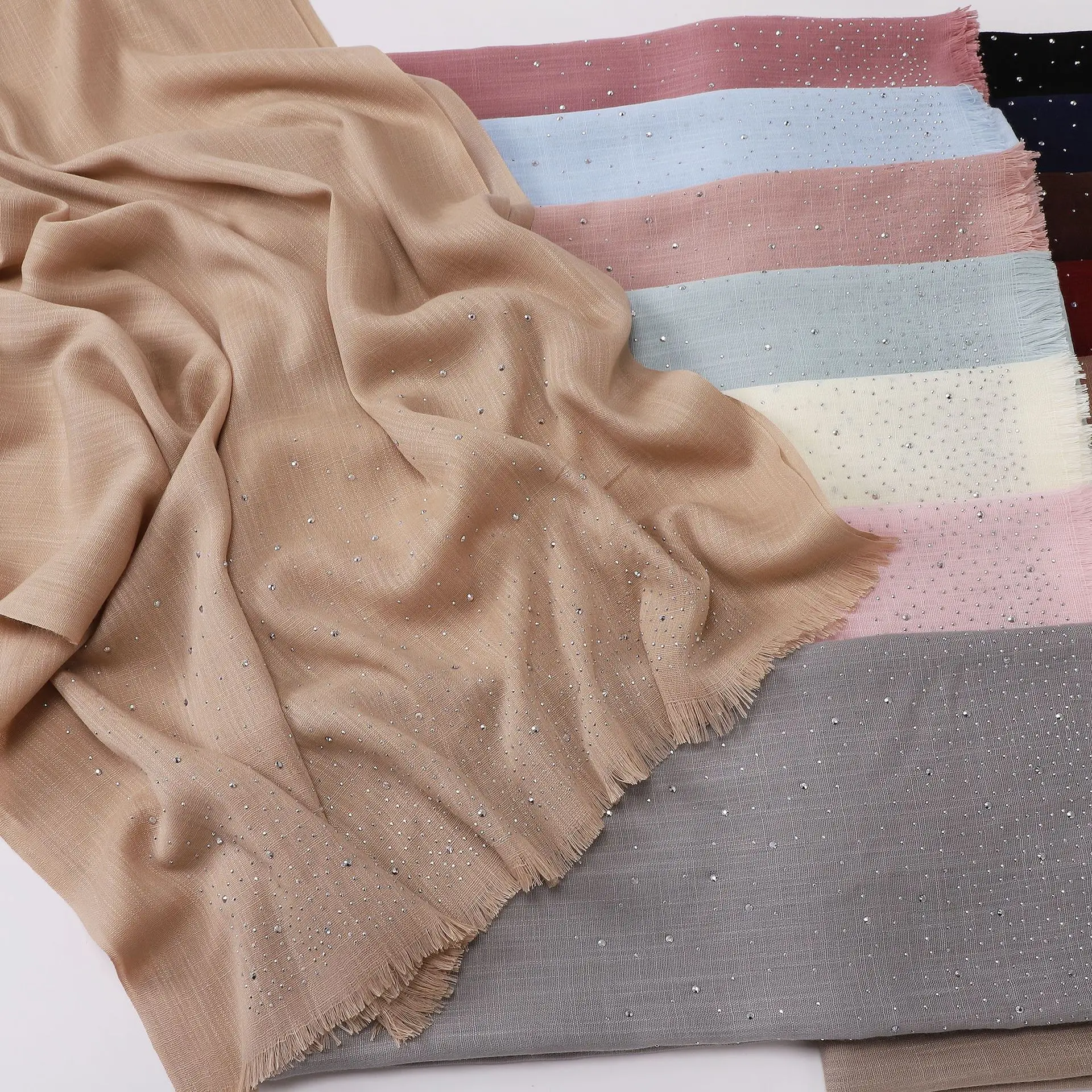 

Luxury Rhinestone Long Scarf Women Muslim Hijab Fringed Shawl Wrap Turban Stole Bandanas Headband Bufanda Foulard Turbante Mujer