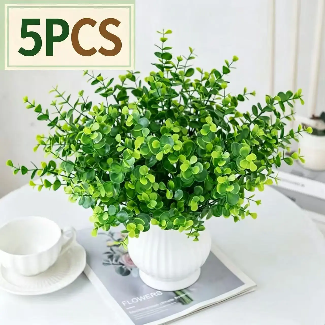 1/5 Stück Künstliche Pflanzen Eukalyptuszweige für Außenbereich, Garten, Feiertage, Hochzeit, Heimtisch, Vase, Fensterbank, Bonsai, DIY-Dekorationszubehör