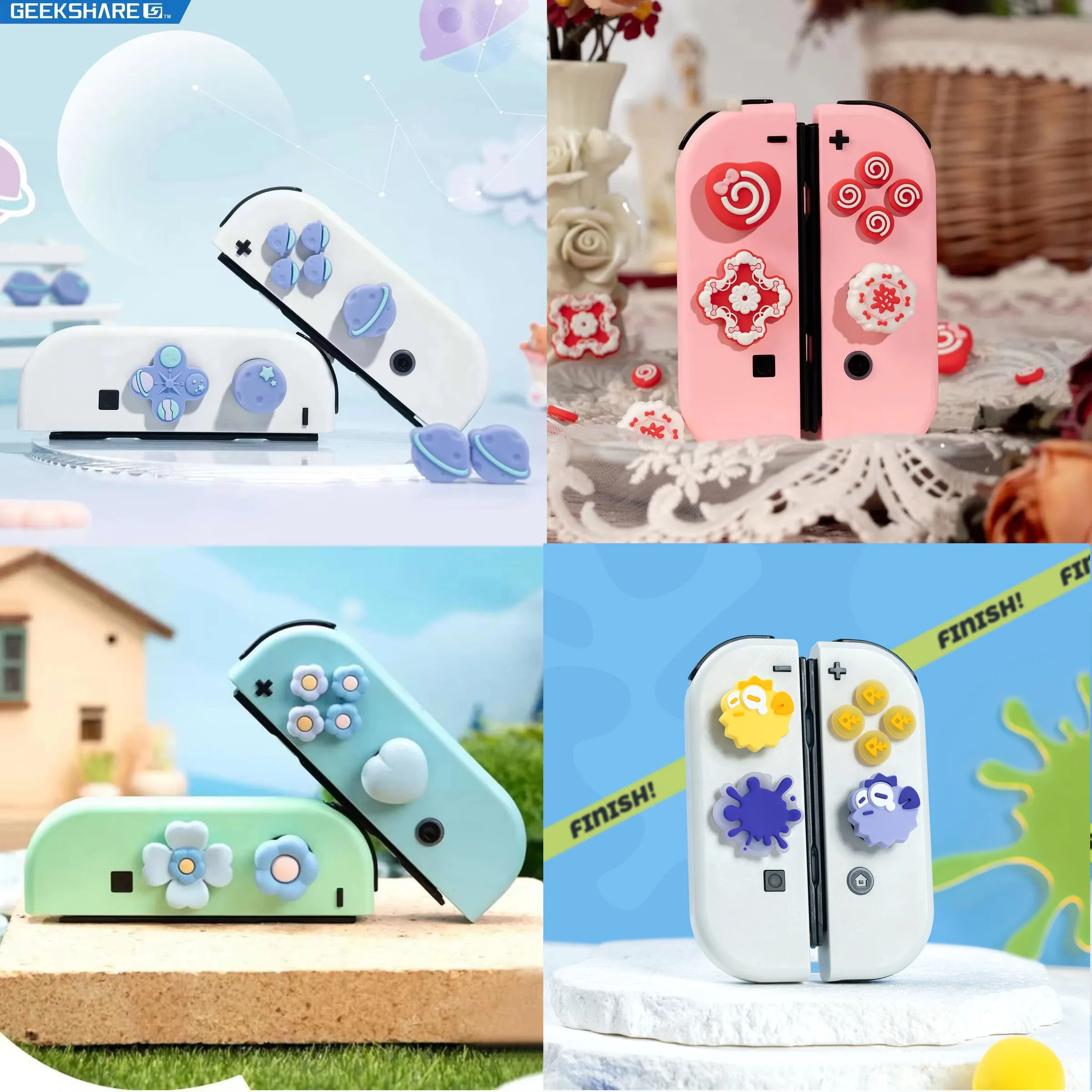 Mignon d-pad bouton croisé ABXY X clé autocollant Joystick pouce bâton poignée capuchon couverture pour Nintendo Switch NS Oled Joy-con coque peau